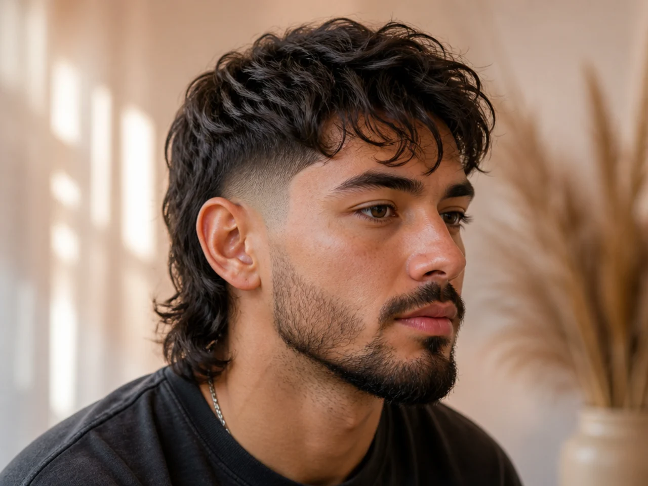 Three quarter view of a finished mullet fade