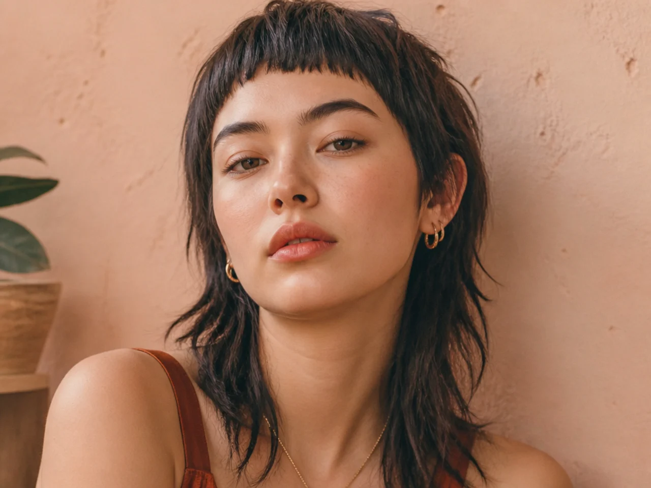 A mullet with a very short baby fringe