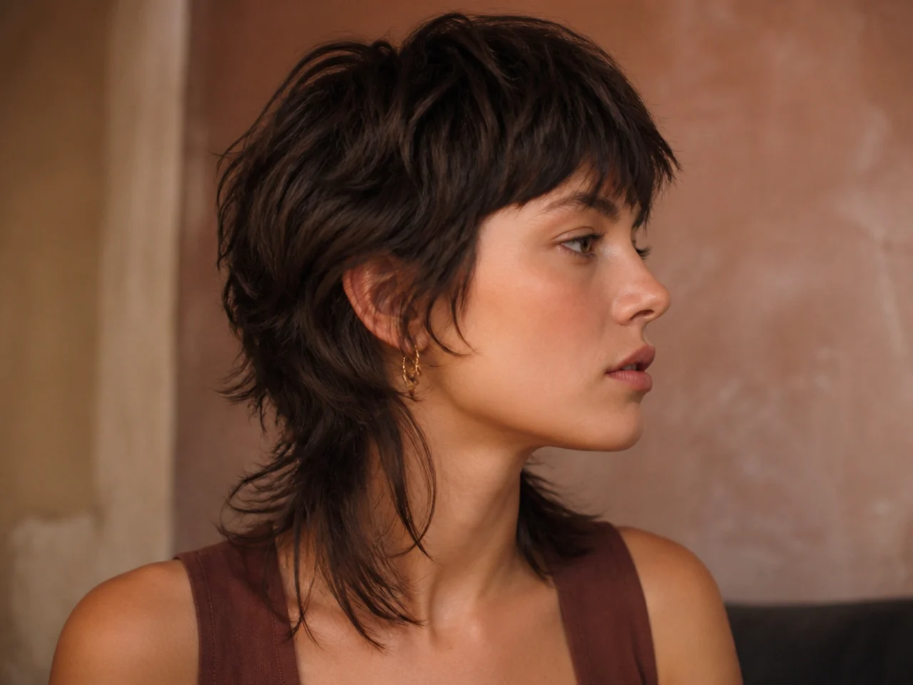 A shaggy mullet with layers through the top