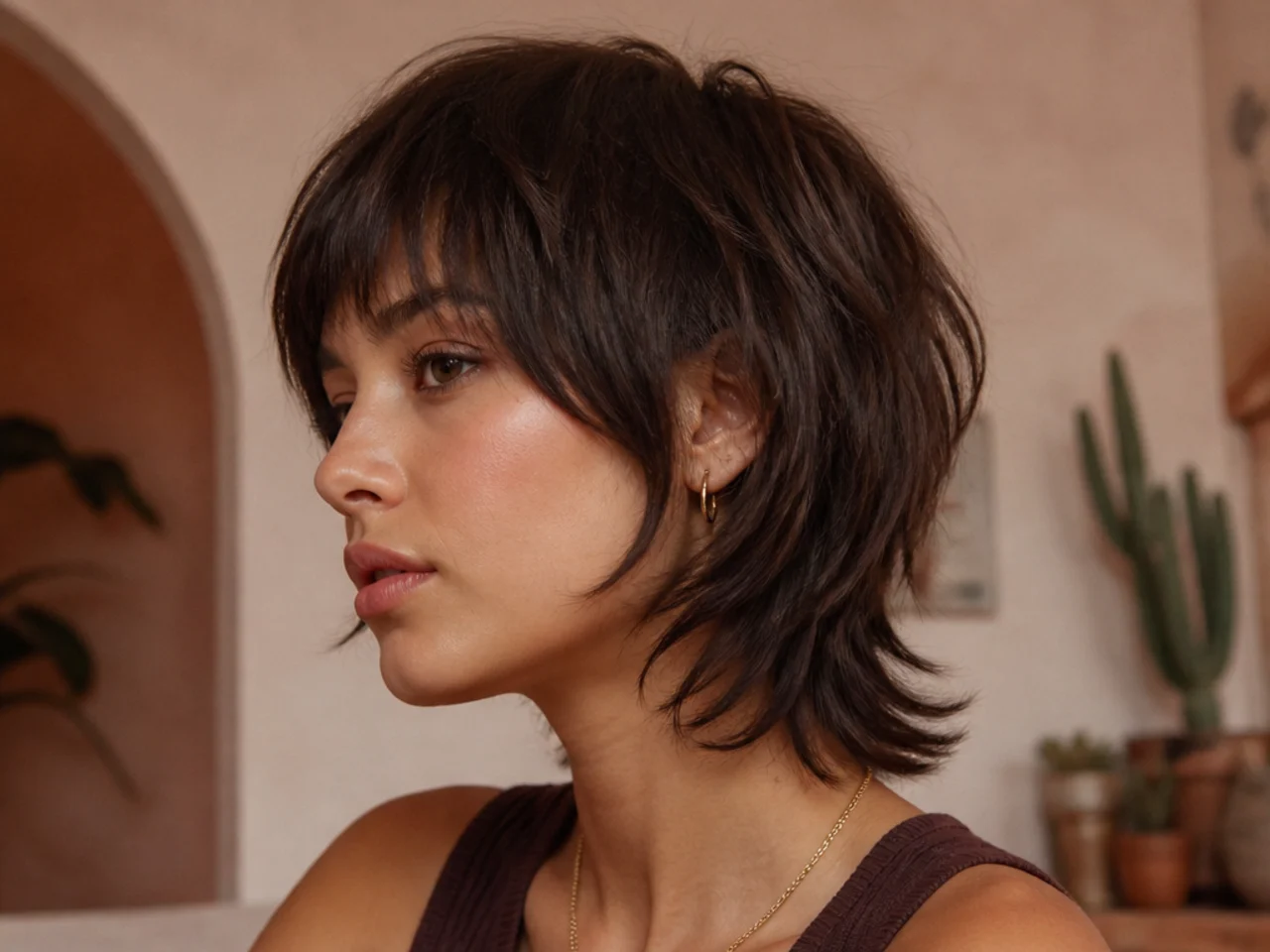 A bob mullet with a jaw length perimeter