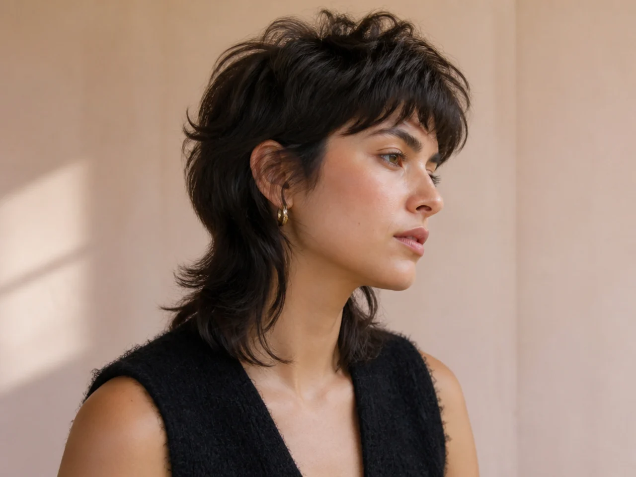 A mullet on thick dense hair
