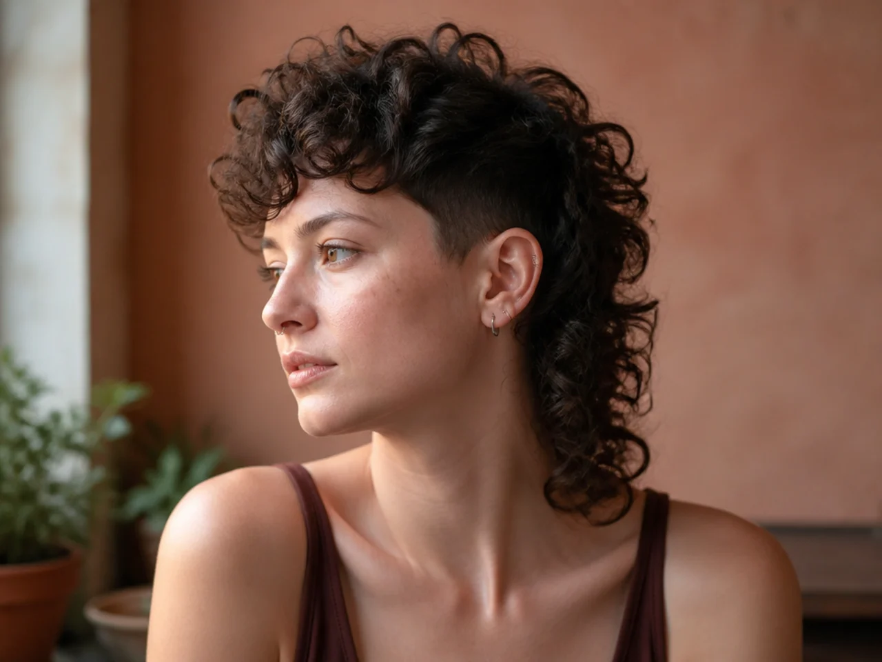 A curly mullet with short sides and a curly tail