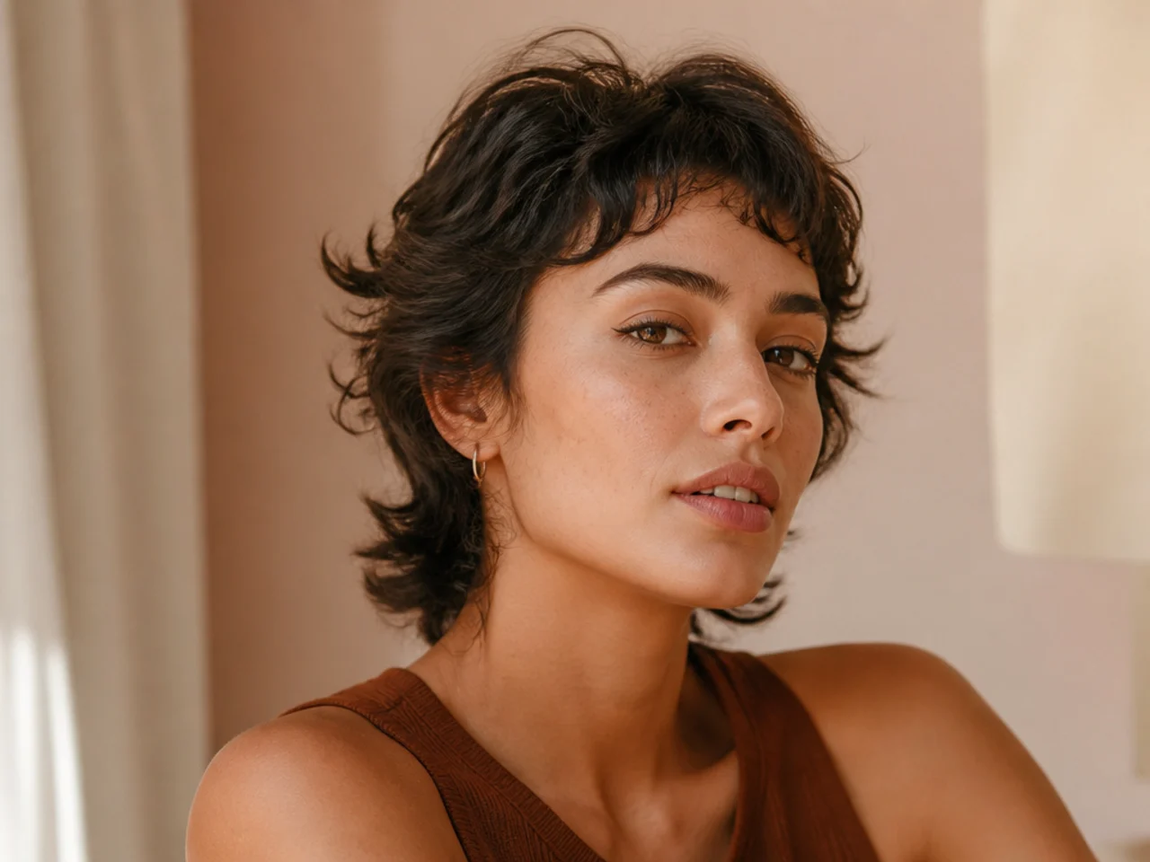 A short wavy mullet