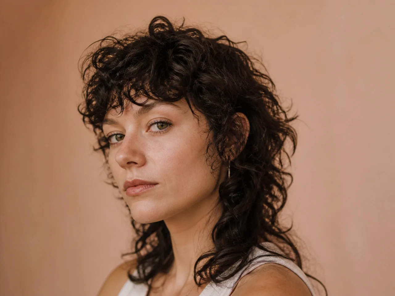 A curly mullet cut on dry hair