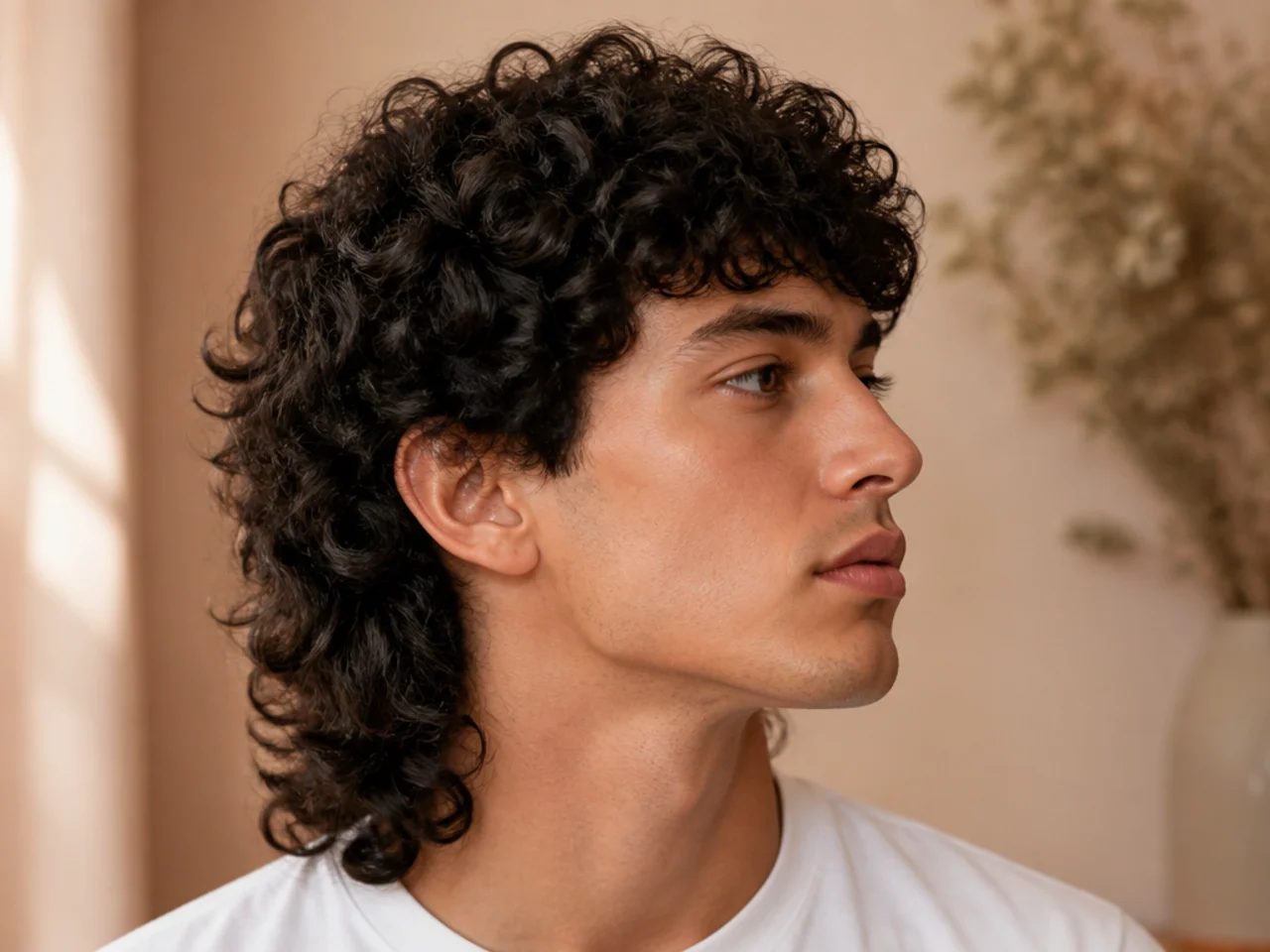A curly mullet with a rounded outline