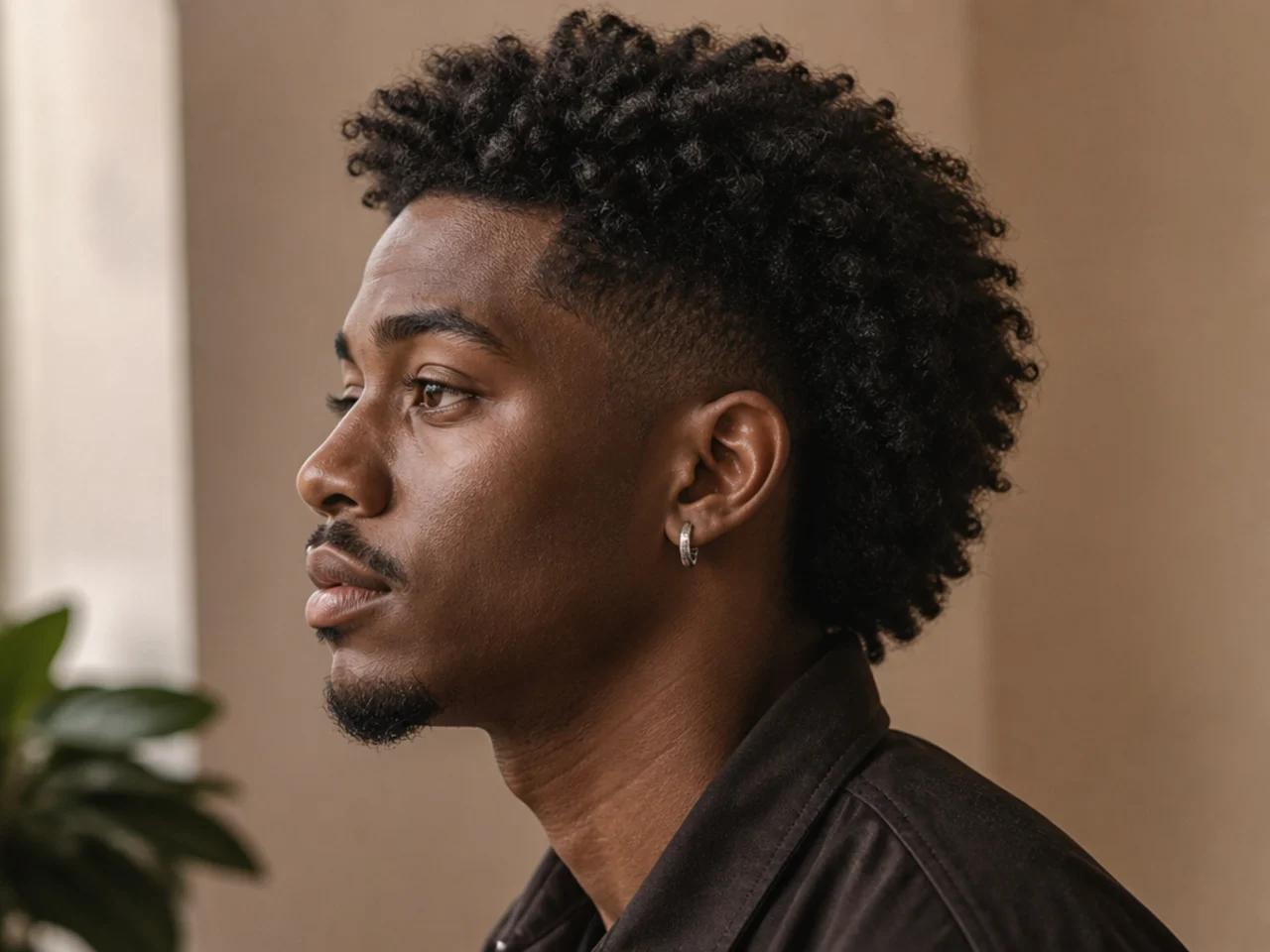 A coily mullet with a low fade