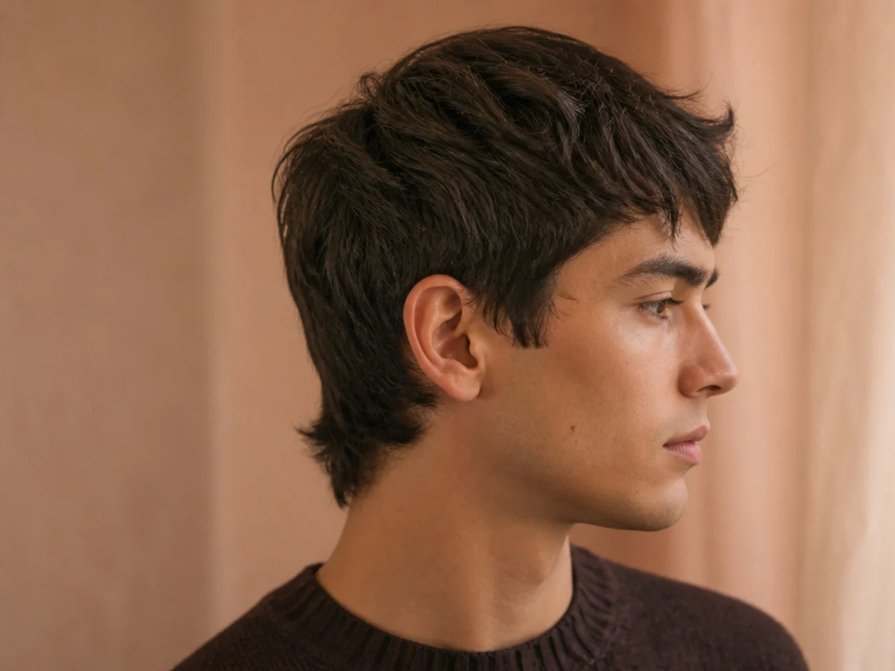 A fine hair mullet kept short at the back