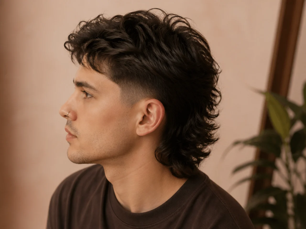 A thick hair mullet with a high taper