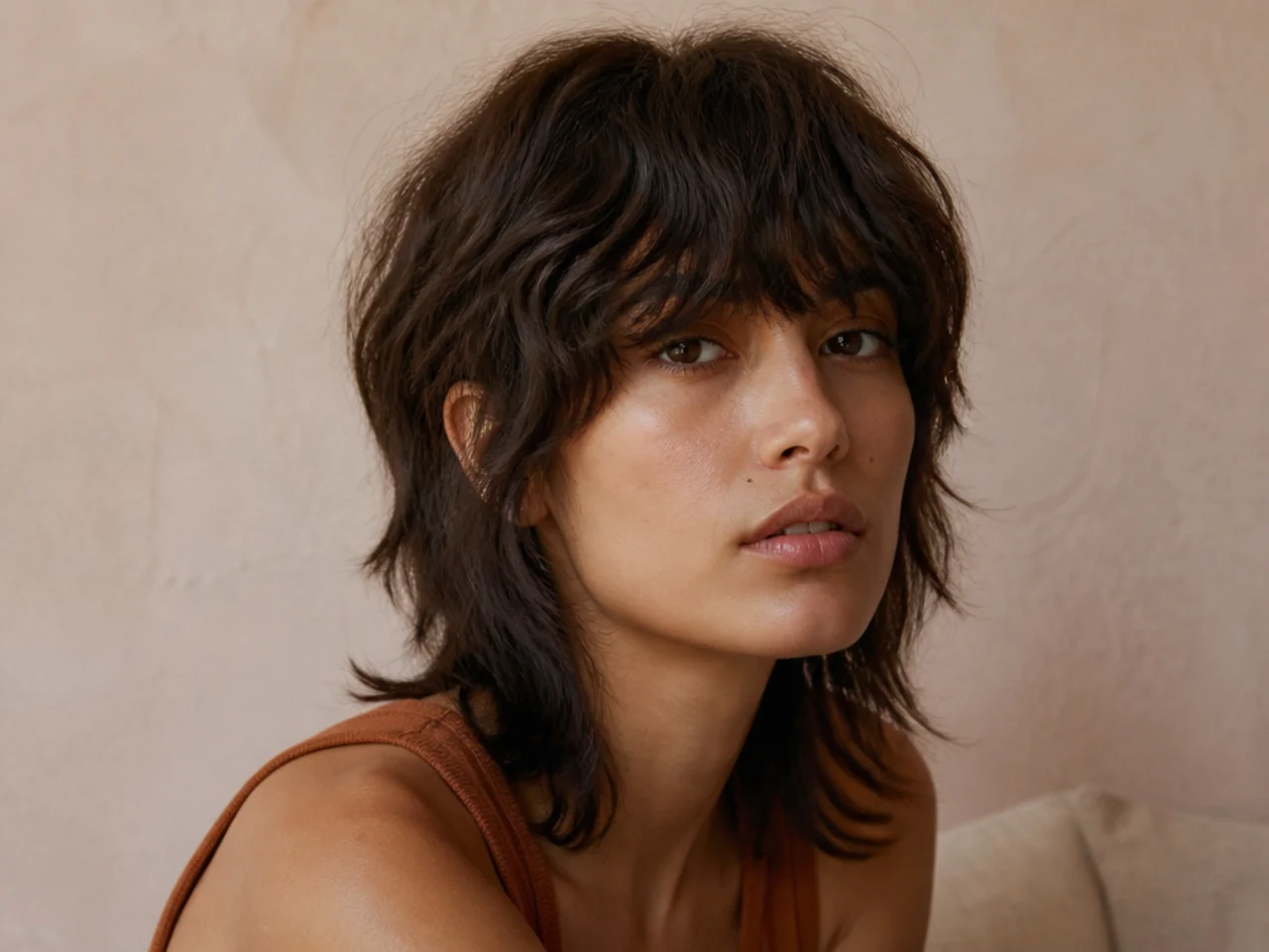 A wavy mullet with a heavy fringe