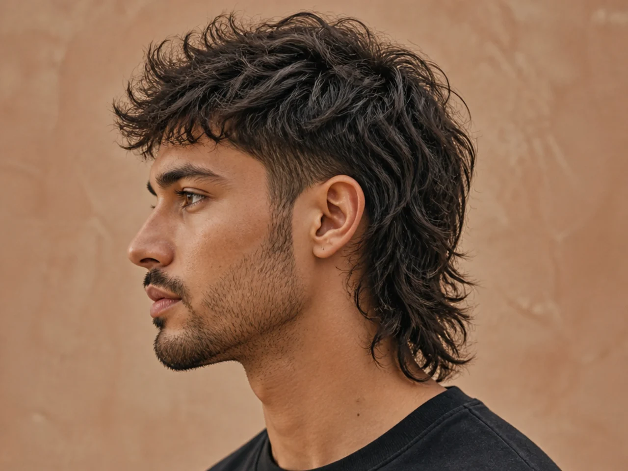 Textured mullet with piecey point-cut top layers and defined separation through the crown