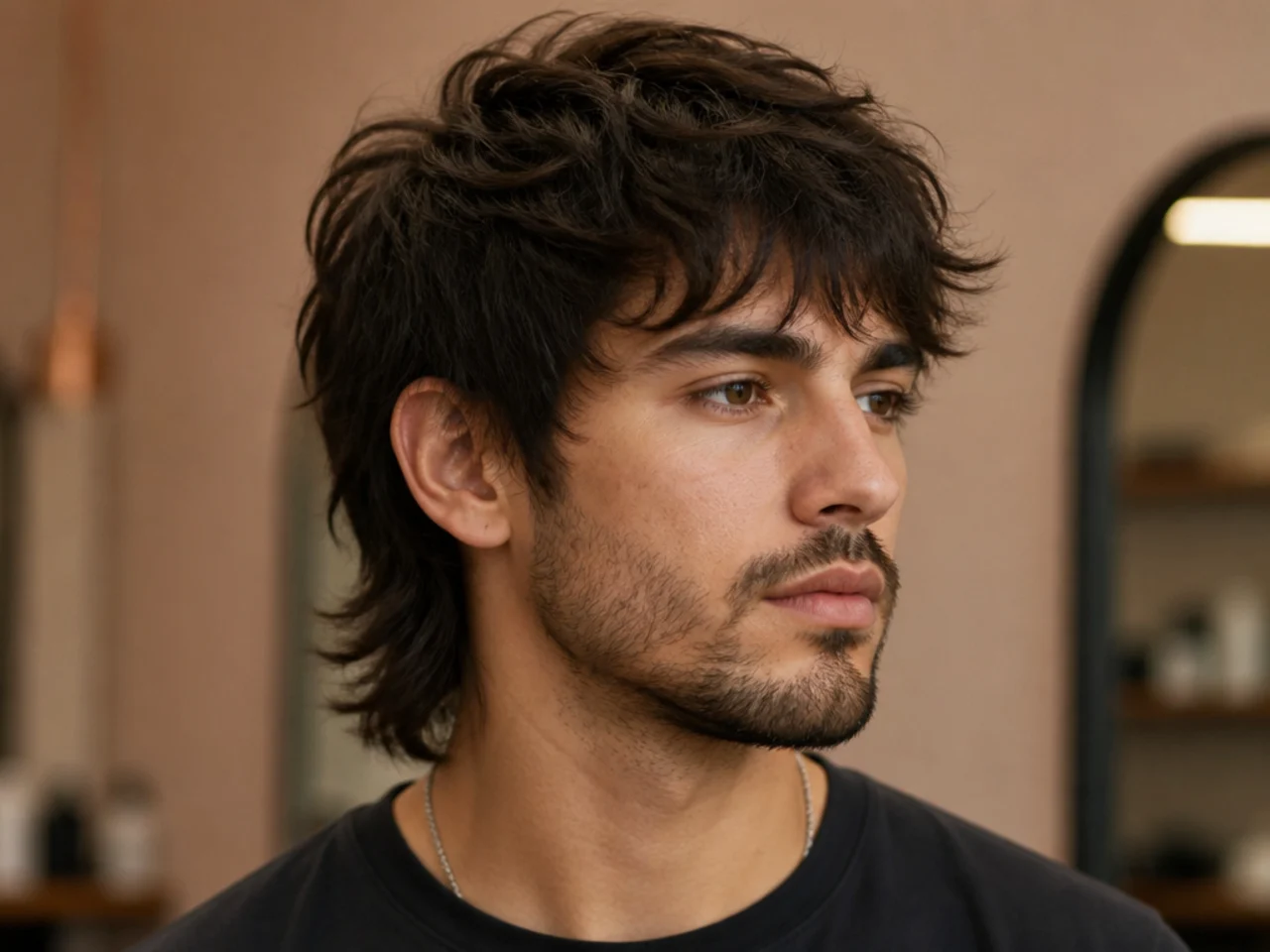 Shaggy mullet with wispy layered top and organic feathered back length
