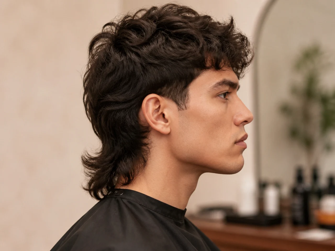 Classic 80s mullet with long back length and defined step between top and back