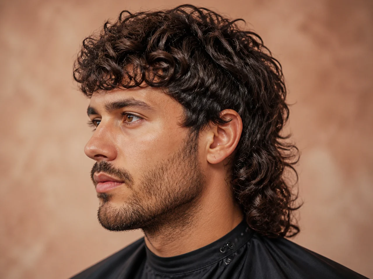 Curly mullet on a man with type 3 spirals, textured crown and coiled nape length