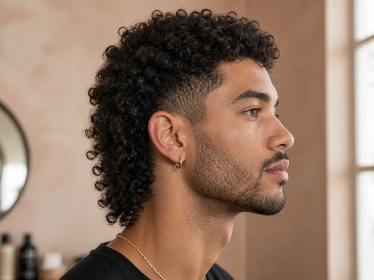 Coily afro mullet on a Black man with dense 4a-4c texture, defined perimeter, and volumetric back length