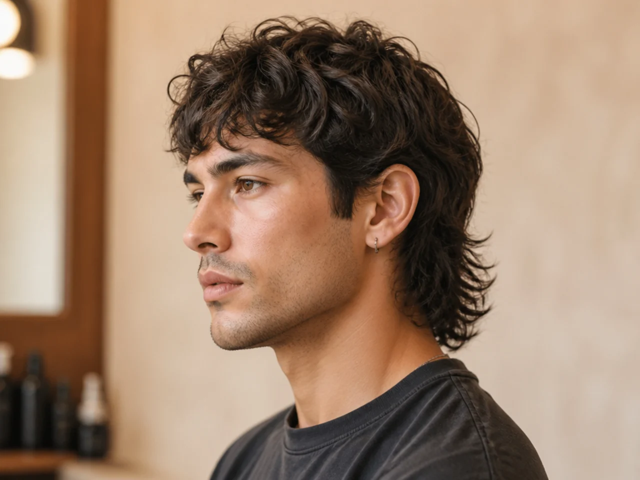 Wavy mullet with natural movement through the top and soft feathered nape