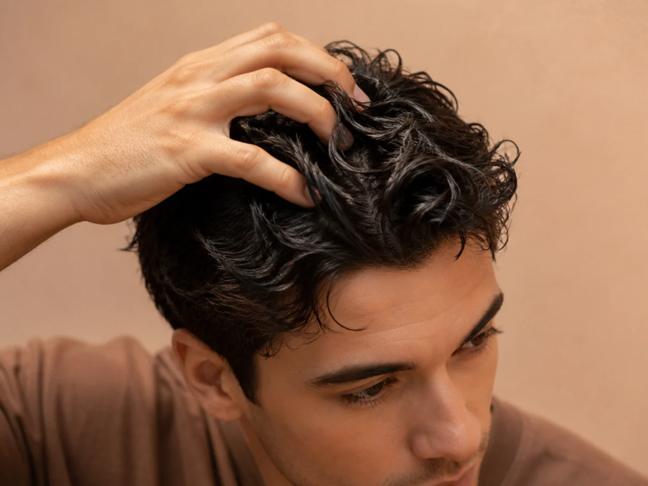 Fingers pushing product into the roots at the top of the head