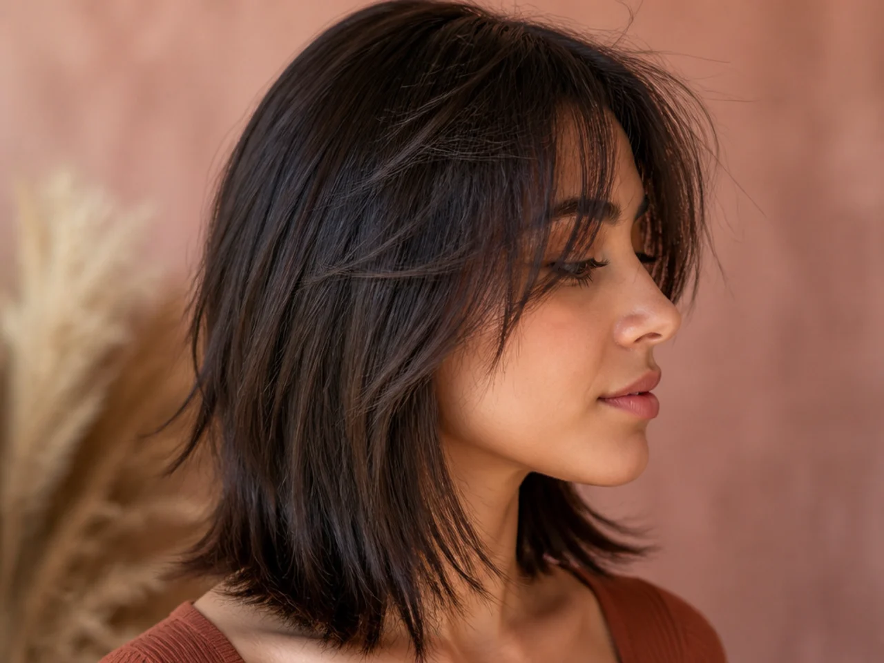 Fine hair with visible short broken pieces sticking out of the surface after thinning shears