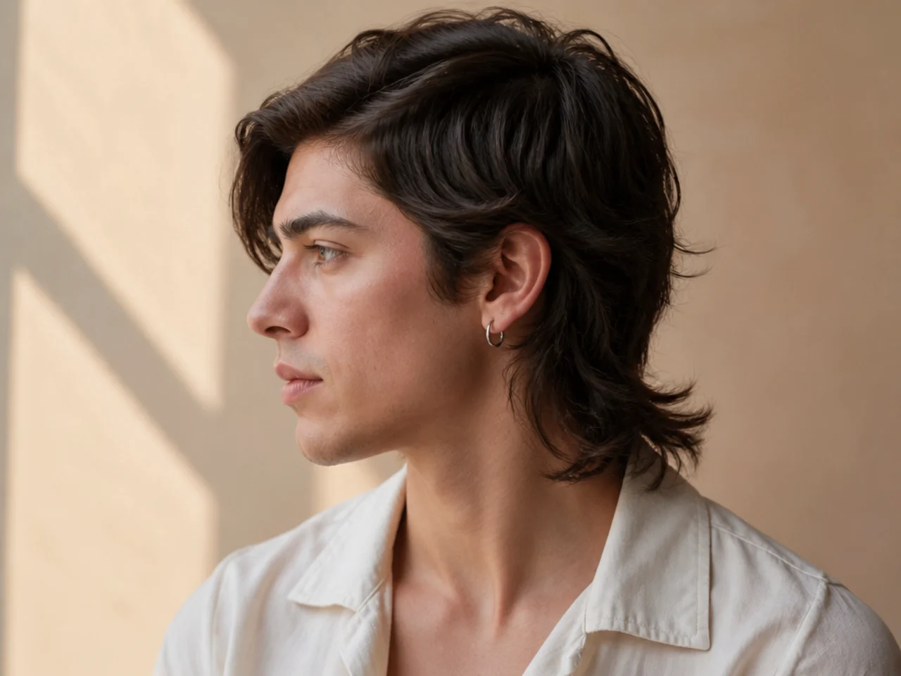 A mullet with a side parting