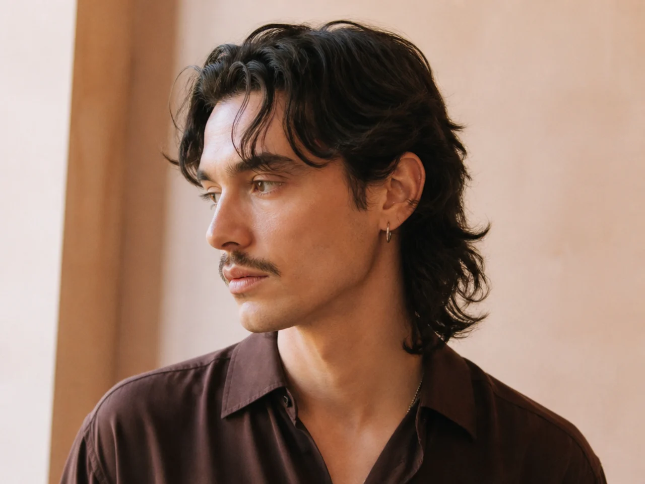A mullet with a comma shaped fringe