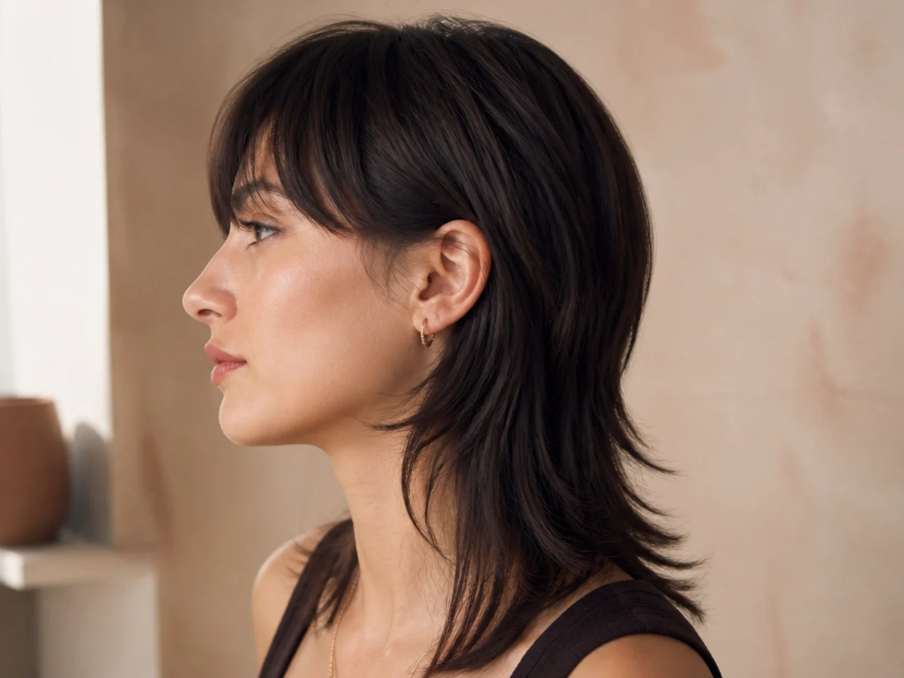 A straight hair beginner mullet