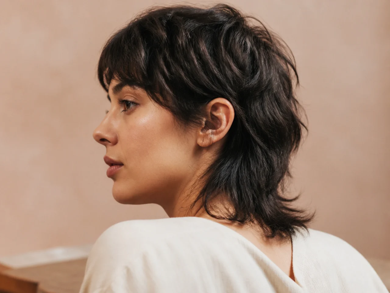 A mullet with the back cut to collar length
