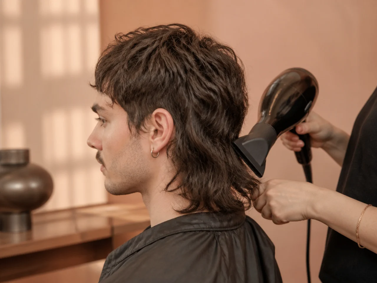 A mullet being dried down at the back