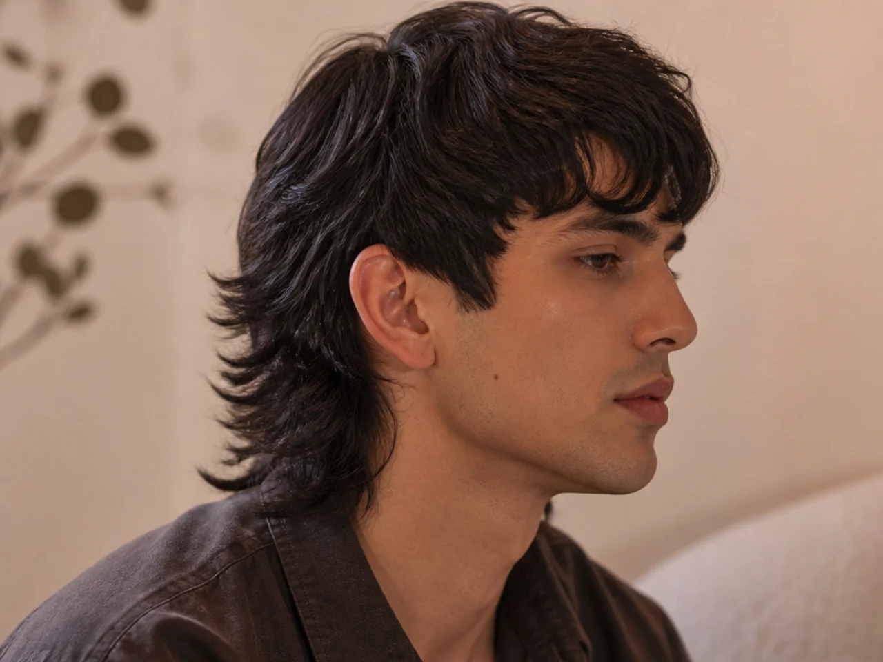 A mullet with a rounded tail edge