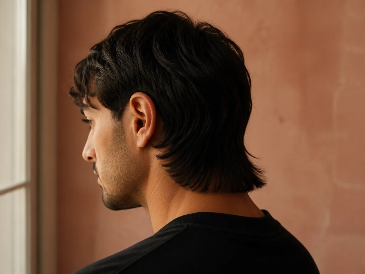 A mullet with a squared tail across the nape