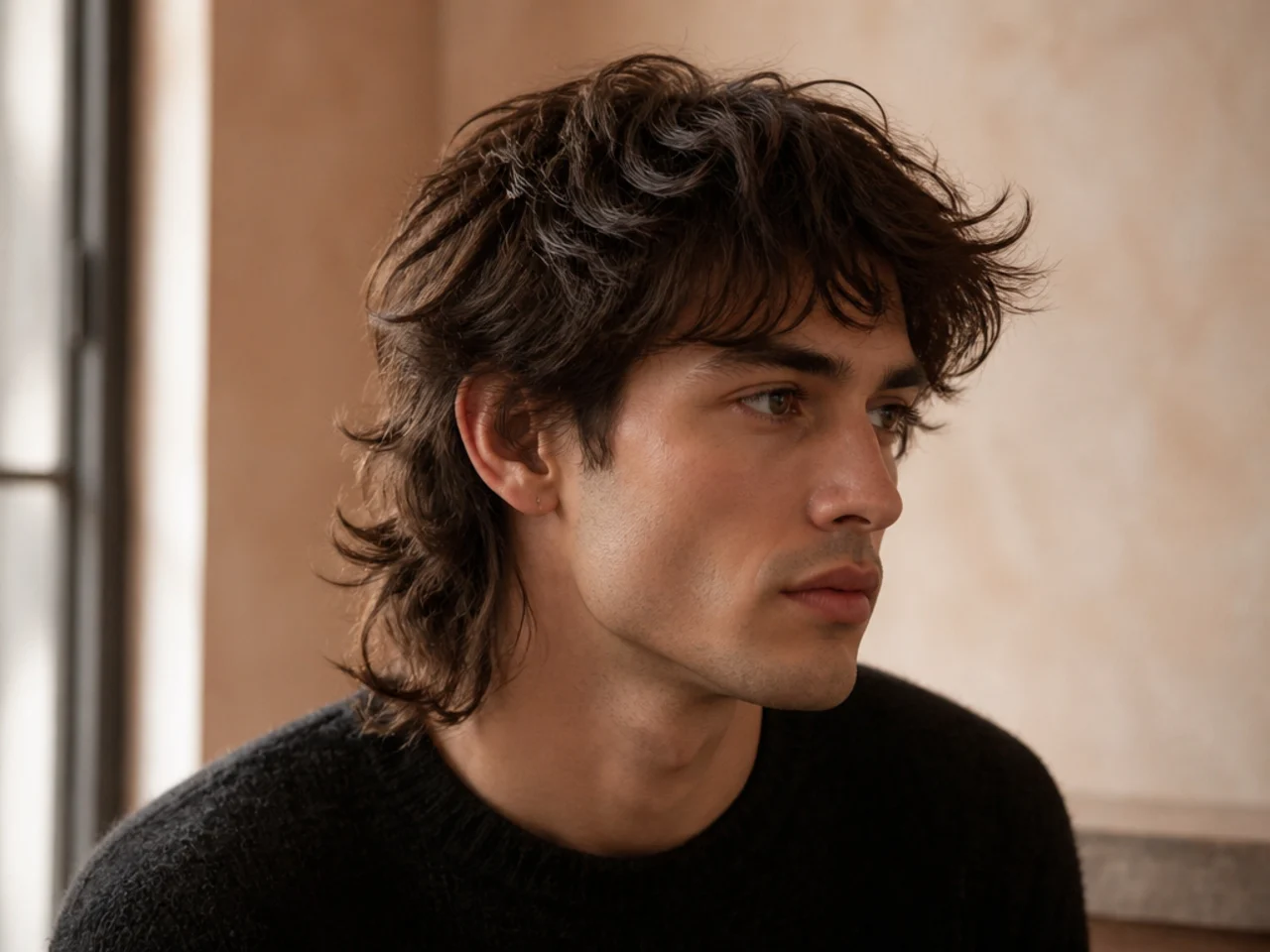 A shaggy mullet with soft layers and a loose outline