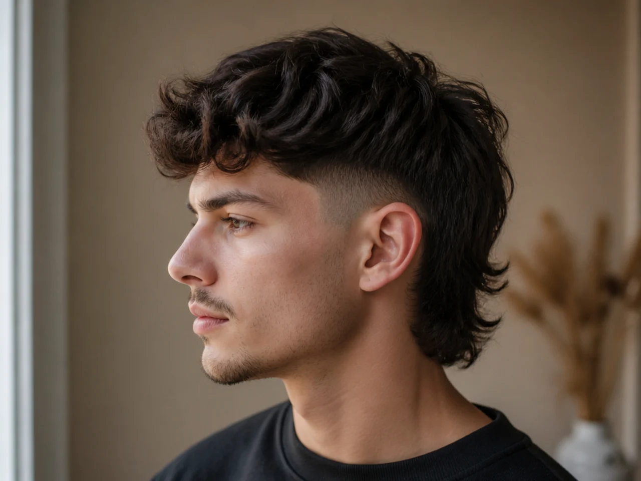 A mid fade mullet with a blended gradient