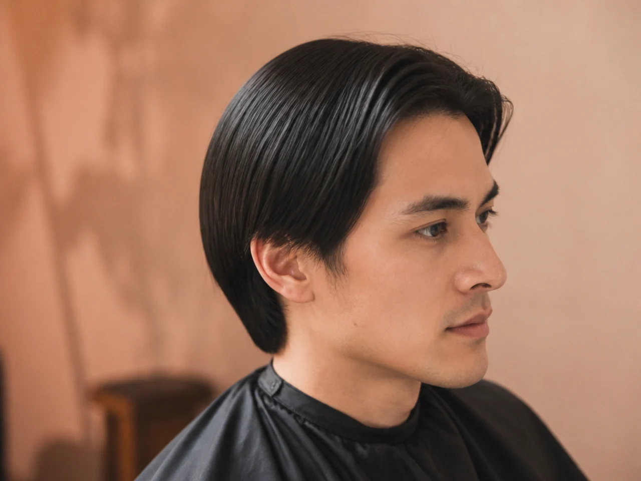 Straight hair falling flat against the head before cutting