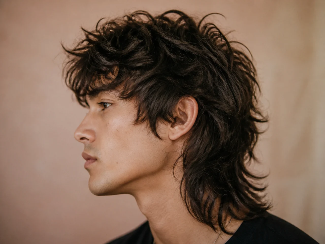 A wolf cut mullet with stacked crown layers