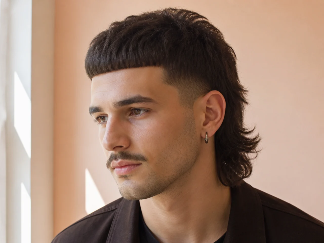 A mens mullet with a squared off hairline