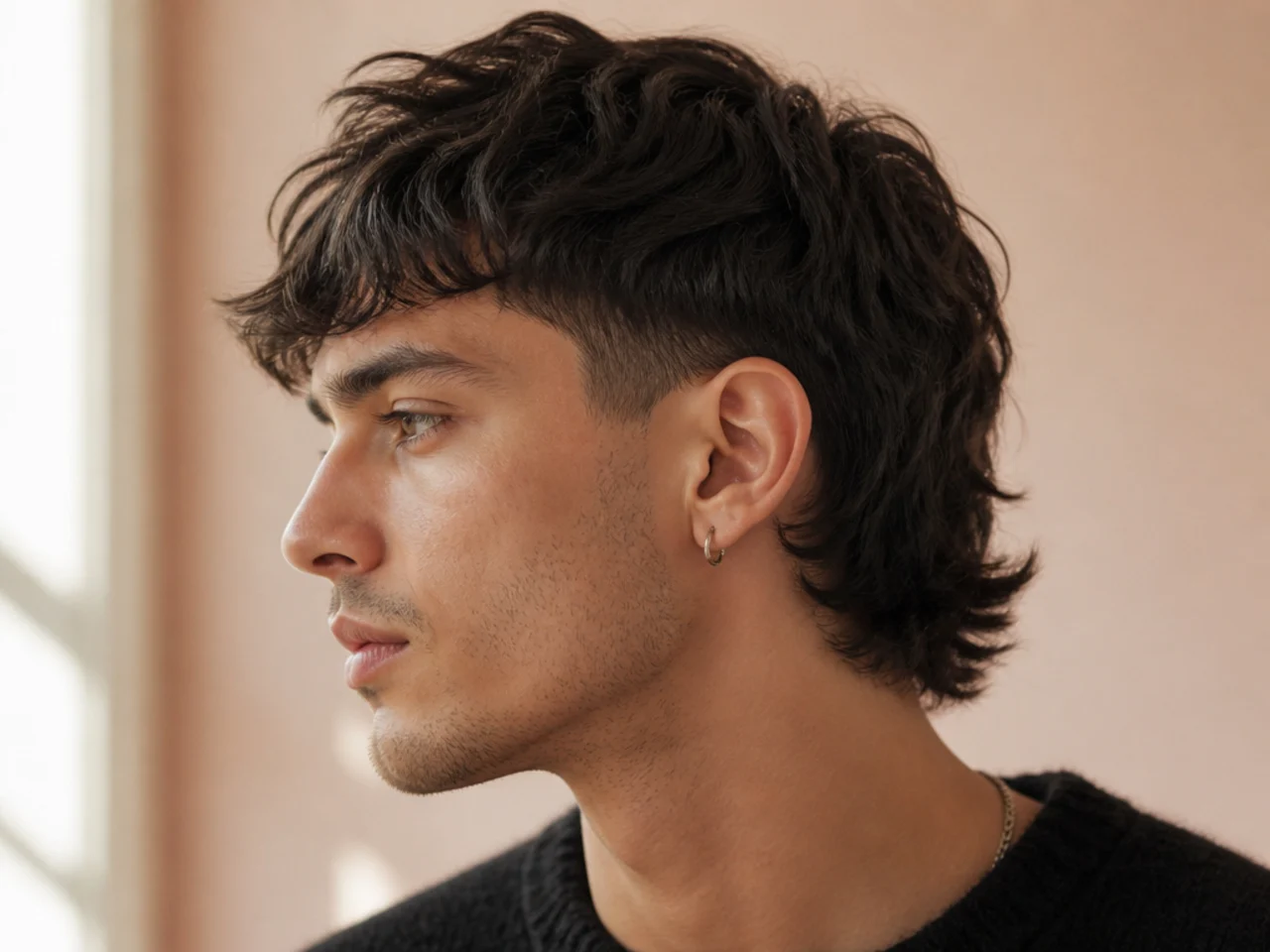A mens mullet with tapered sides finishing above the neckline