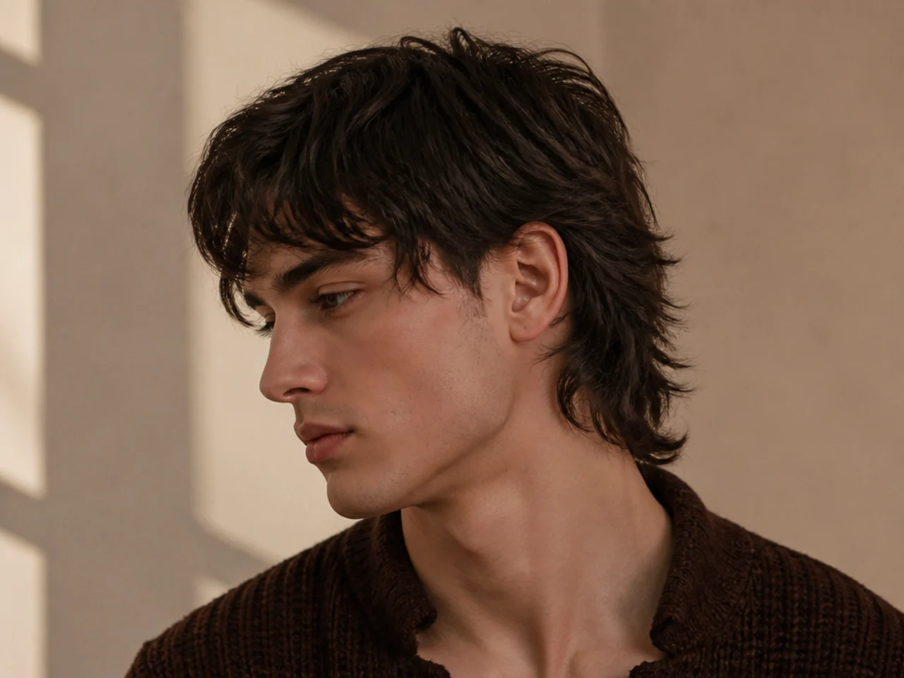 A mens mullet with the front worn forward over the temples