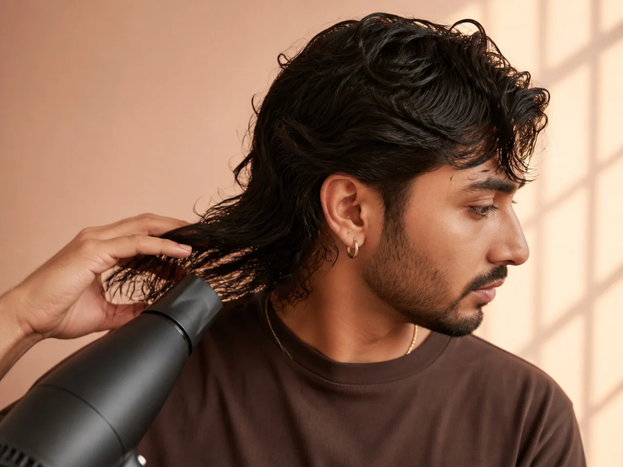 A mullet tail being dried downward with a hand dryer