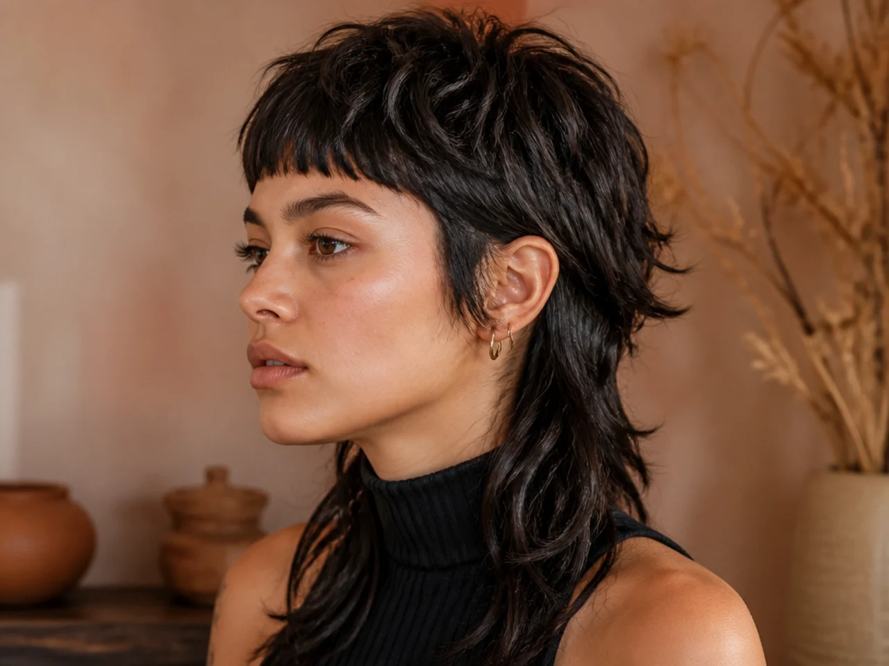 A disconnected womens mullet with a hard step