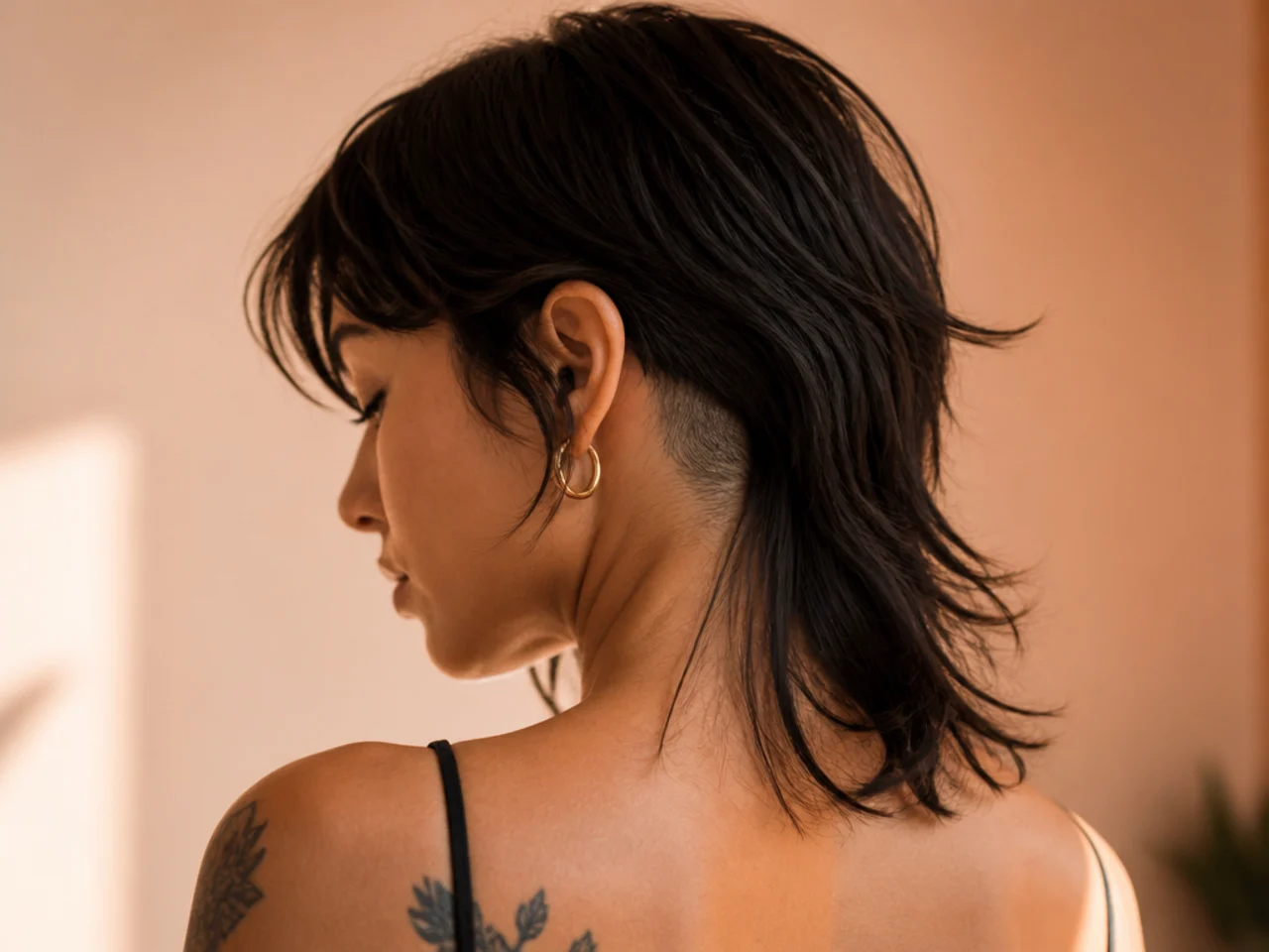 A womens mullet with a hidden undercut at the nape
