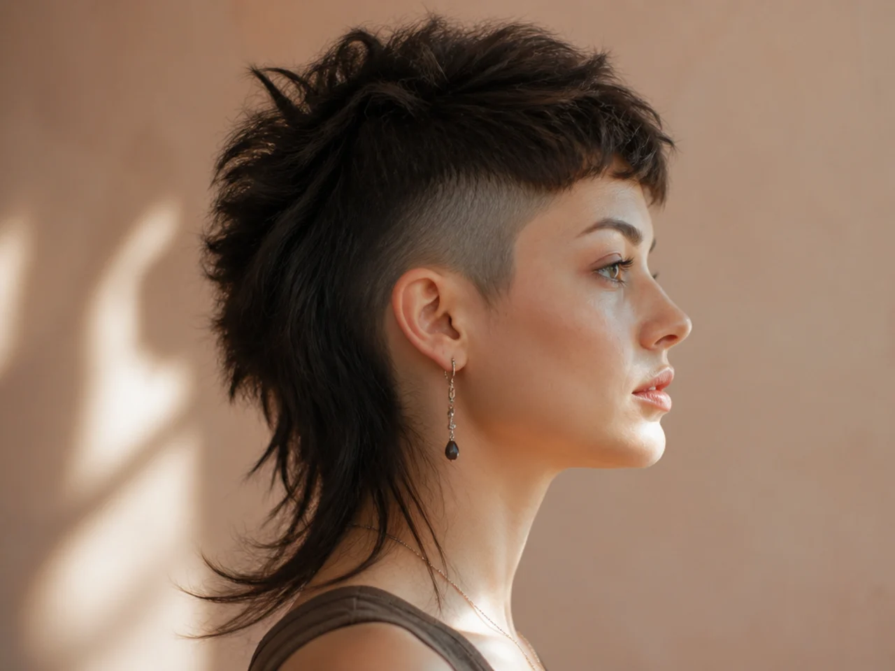 A womens mullet with visibly shaved sides