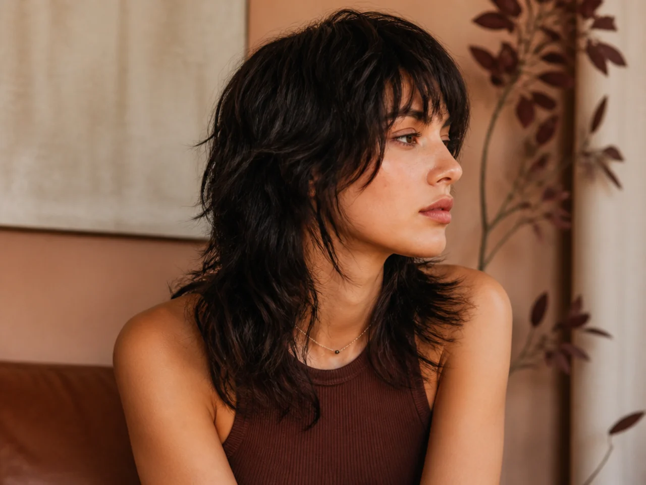 A soft modern womens mullet with a graduated step
