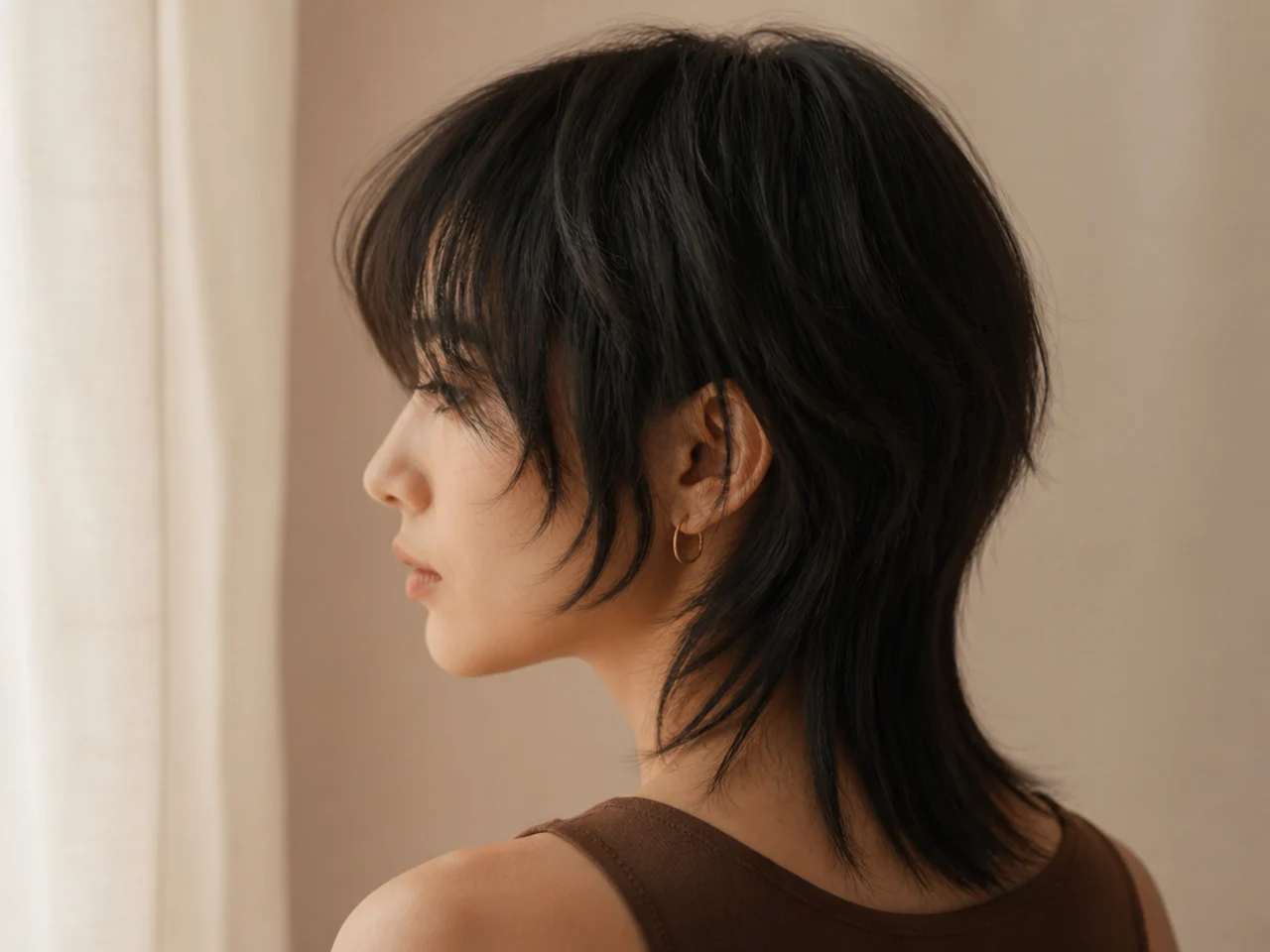 A womens mullet on fine hair with a blunt tail