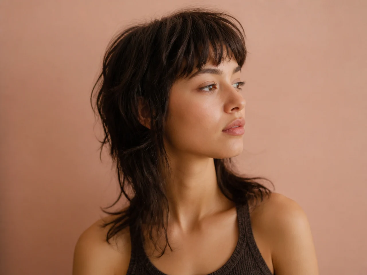 A womens mullet on thick hair with the interior thinned