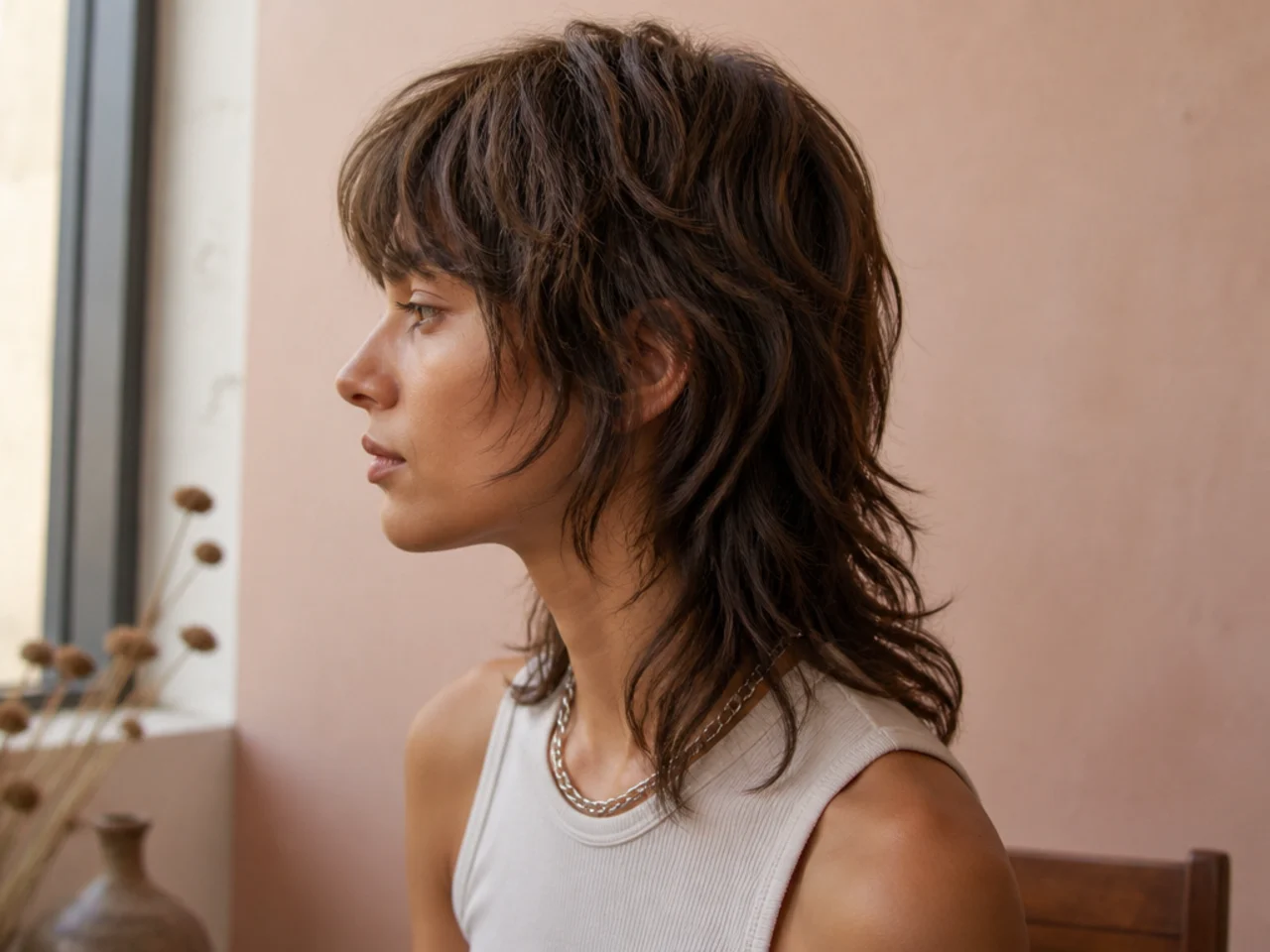 A grown out womens mullet at twelve weeks