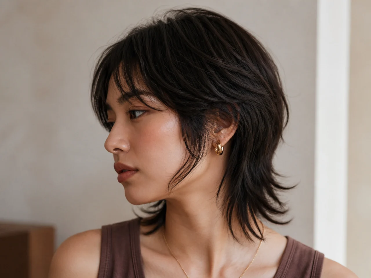A short womens mullet with a nape length tail