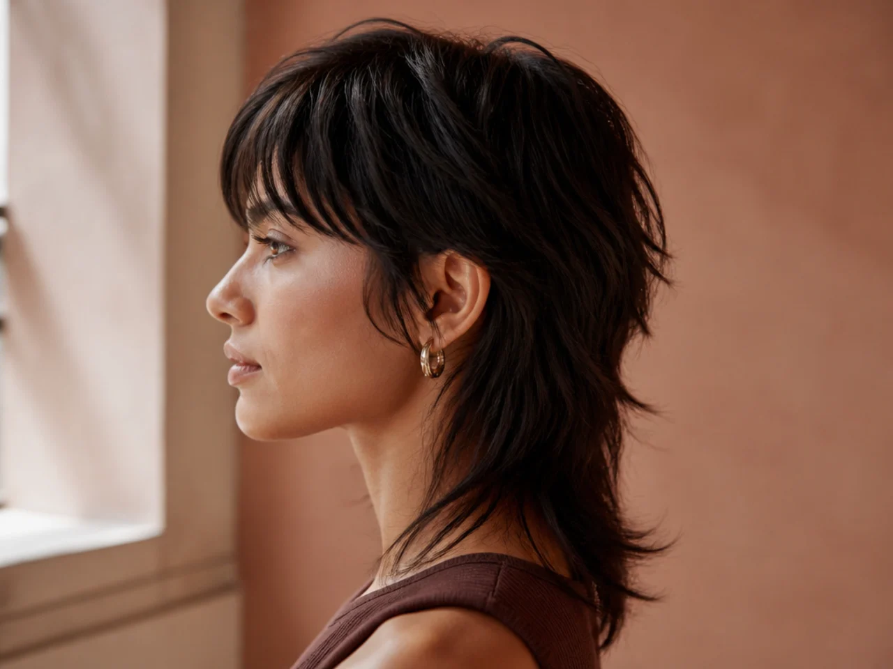 Side profile of a finished mullet hairstyle