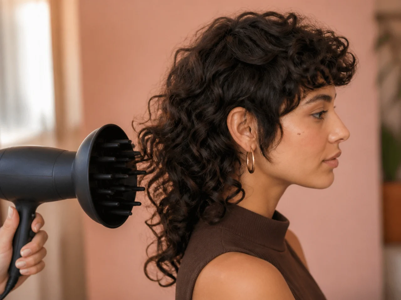 A diffuser cupping the curly tail of a mullet