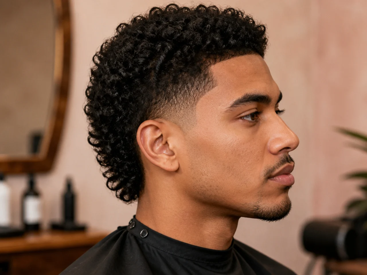 Short coily mullet on a man with type 4 coils and clean taper