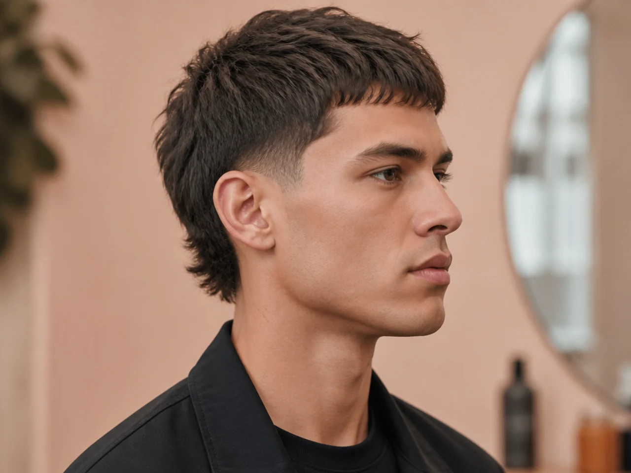 Short business mullet with clean scissor-blended sides and side-swept top