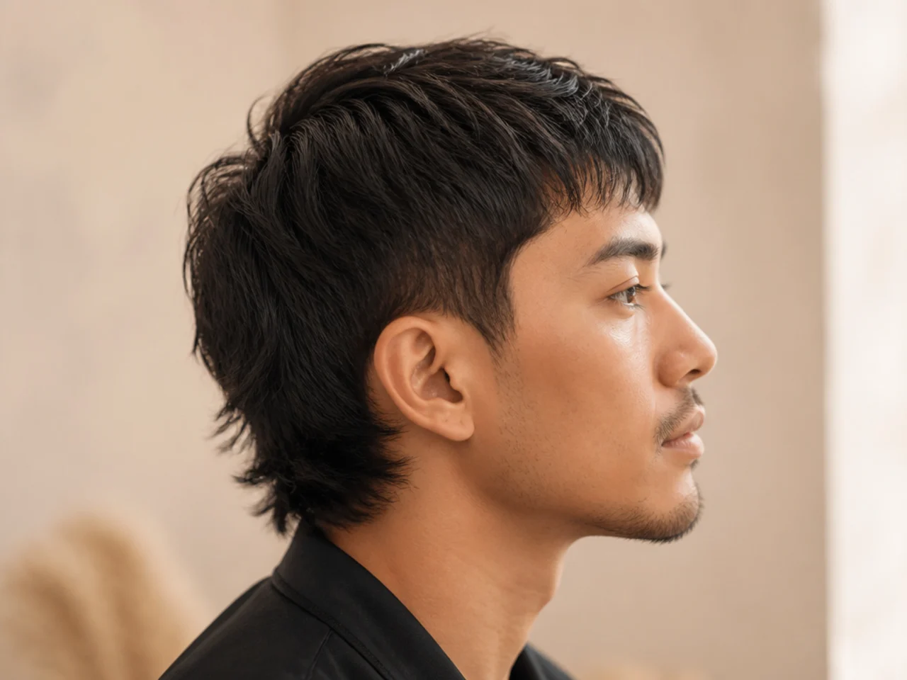 Mini mullet with three-quarter-inch top and one-inch feathered nape
