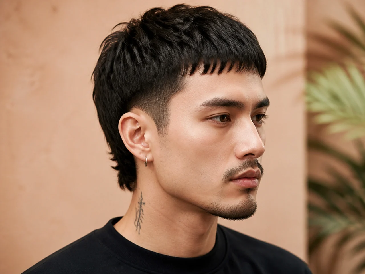 Cropped mullet with point-cut top and short textured nape